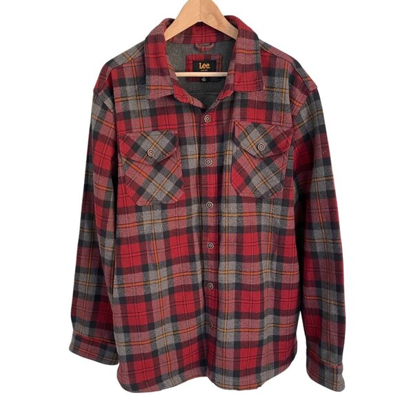 Lee Mens Flannel Shirt Jacket XL Plaid Thermal Lined Shacket Rugged Cabincore - Picture 1 of 11